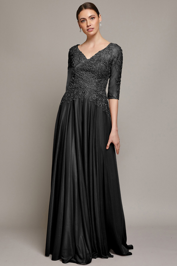 Sheer 3 Quarter Sleeve A Line MoB Dress